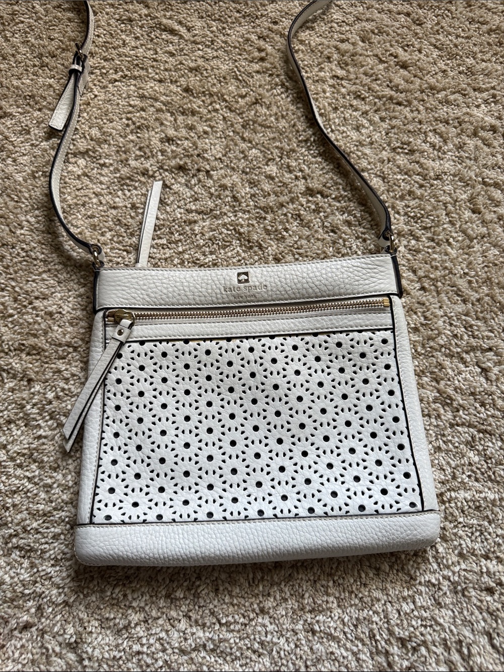 kate spade White Perforated Floral Leather Crossbody
